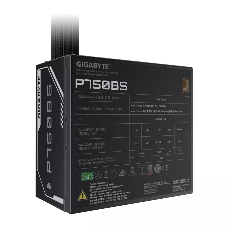 Fuente de alimentación GIGABYTE P750BS – PCI-E 6+2 Pin x 4, 80 PLUS Bronze, ventilador de 120 mm, compatible con ATX, enchufe EU