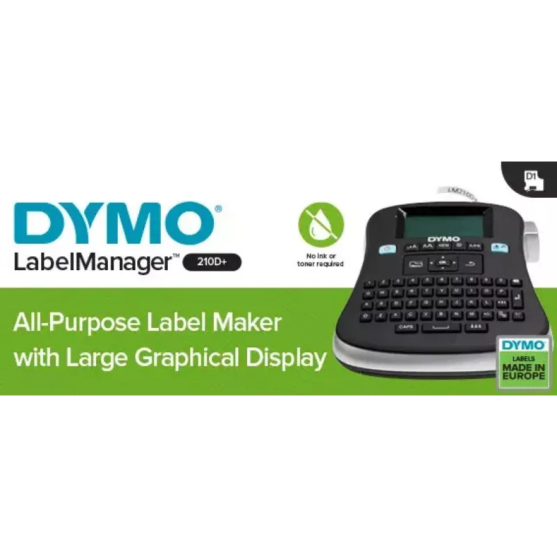 Impresora de etiquetas de sobremesa DYMO LabelManager | 210D+ impresora de etiquetas portátil multiusos fácil de usar teclas inteligentes One-Touch teclado QWERTZ pantalla grande para organización en el hogar y la oficina (enchufe EU)