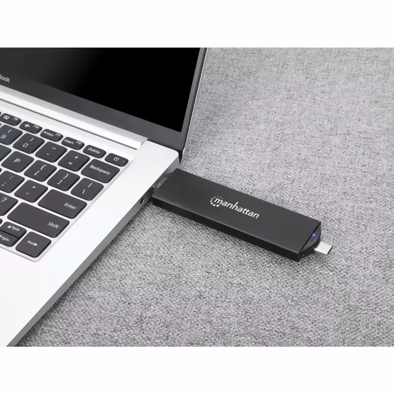 Carcasa SSD Manhattan M.2 NVMe SATA USB-C USB-A 10 Gbps negra