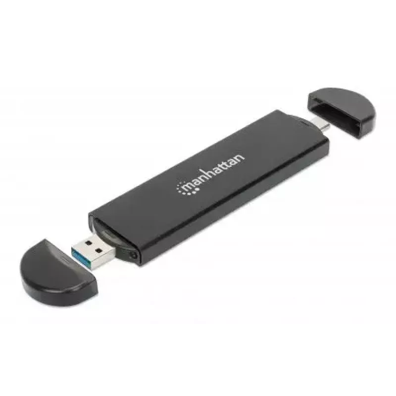 Carcasa SSD Manhattan M.2 NVMe SATA USB-C USB-A 10 Gbps negra