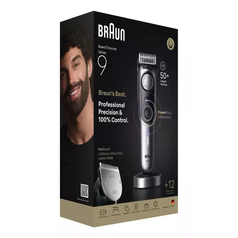 Braun BeardTrimmer 9 BT9560 batería 52 2 cm húmedo y seco negro, gris
