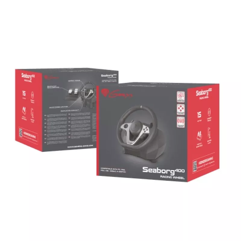 Volante con pedales GENESIS Seaborg 400 negro, plateado USB Nintendo Switch, PC, PlayStation 4, Playstation 3, Xbox 360, Xbox One, Xbox One S, Xbox One X