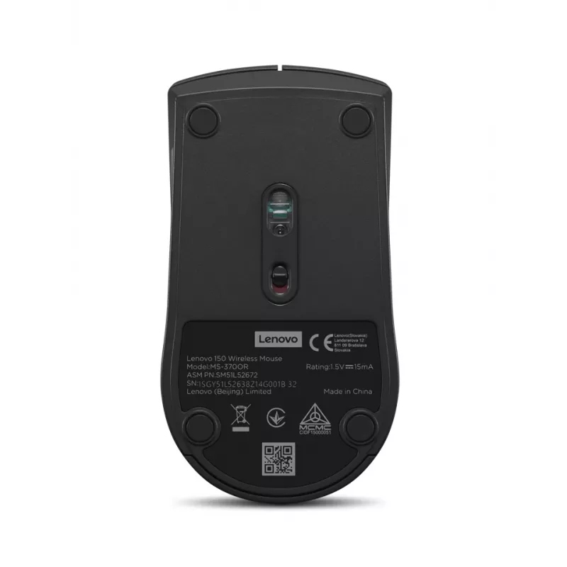 Lenovo 150 GY51L52638 ratón inalámbrico, óptico LED, 3 botones, 1 pila AA, negro