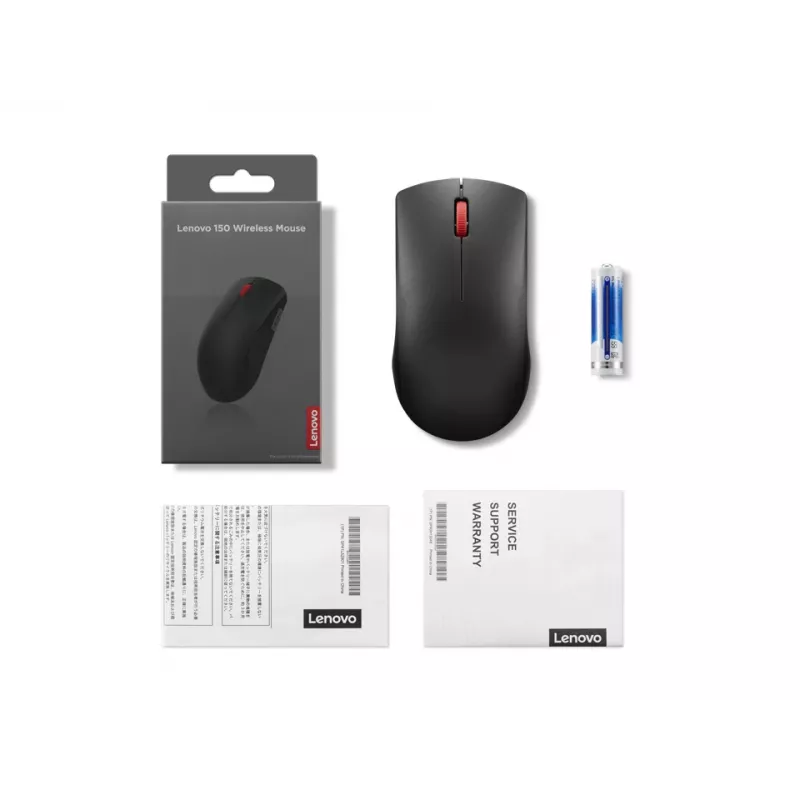 Lenovo 150 GY51L52638 ratón inalámbrico, óptico LED, 3 botones, 1 pila AA, negro