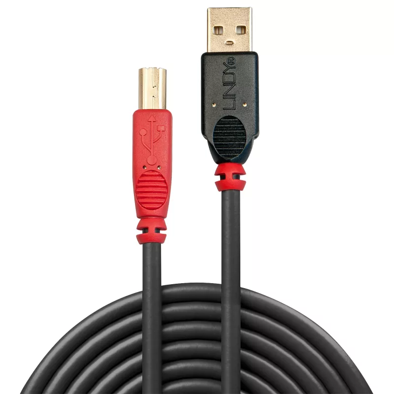 Lindy 15 m cable activo USB 2.0 Type-A a B, 15 m, USB A, USB B, USB 2.0, conector macho/conector macho, negro, rojo