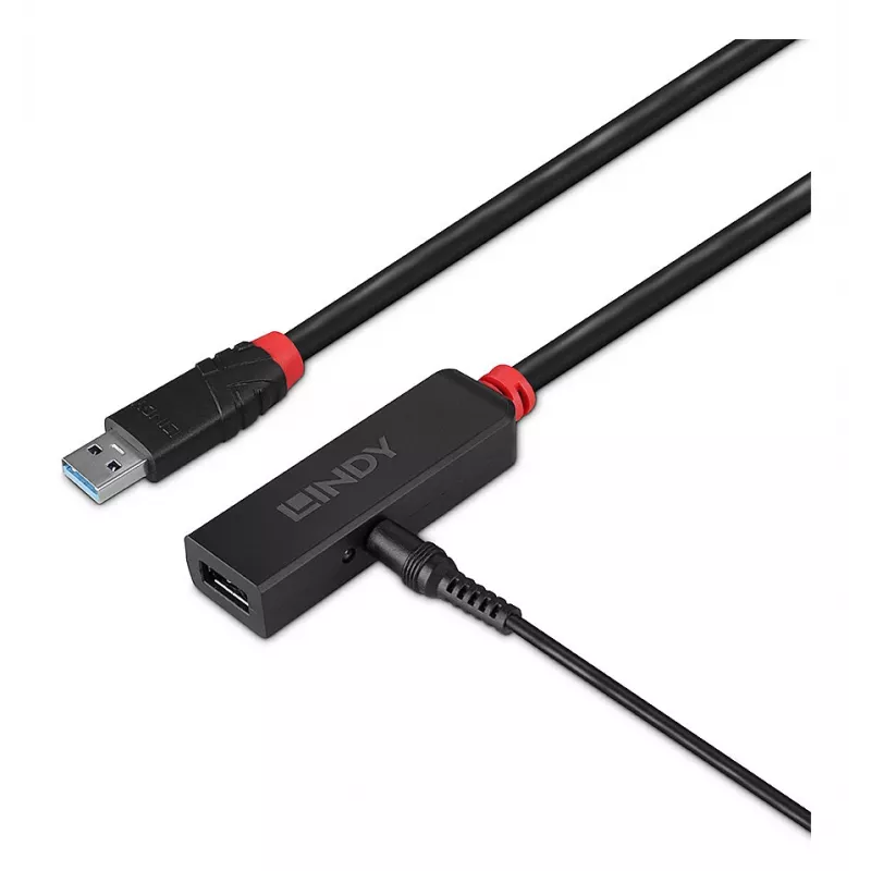 Lindy 5m USB 3.0 Active Extension schlank, USB 3.2 Gen 1 (3.1 Gen 1) Type-C, USB 3.2 Gen 1 (3.1 Gen 1) Type-C, 5000 Mbit/s, Negro, Acrilonitrilo Butadieno Estireno (ABS), Cable redondo