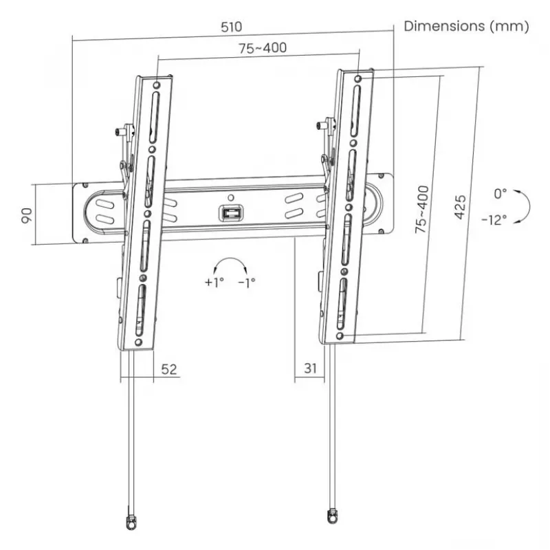 Soporte de pared para TV GEMBIRD, serie PRO (inclinable), 32–65 pulgadas