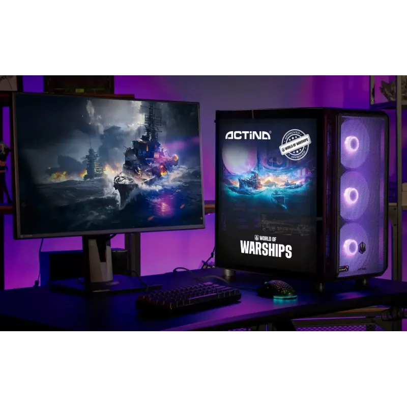 PC de sobremesa Actina Midi Tower, AMD Ryzen 7 9700X, 32 GB DDR5, SSD de 1 TB, Radeon RX 9060 XT, Windows 11 Pro, negro