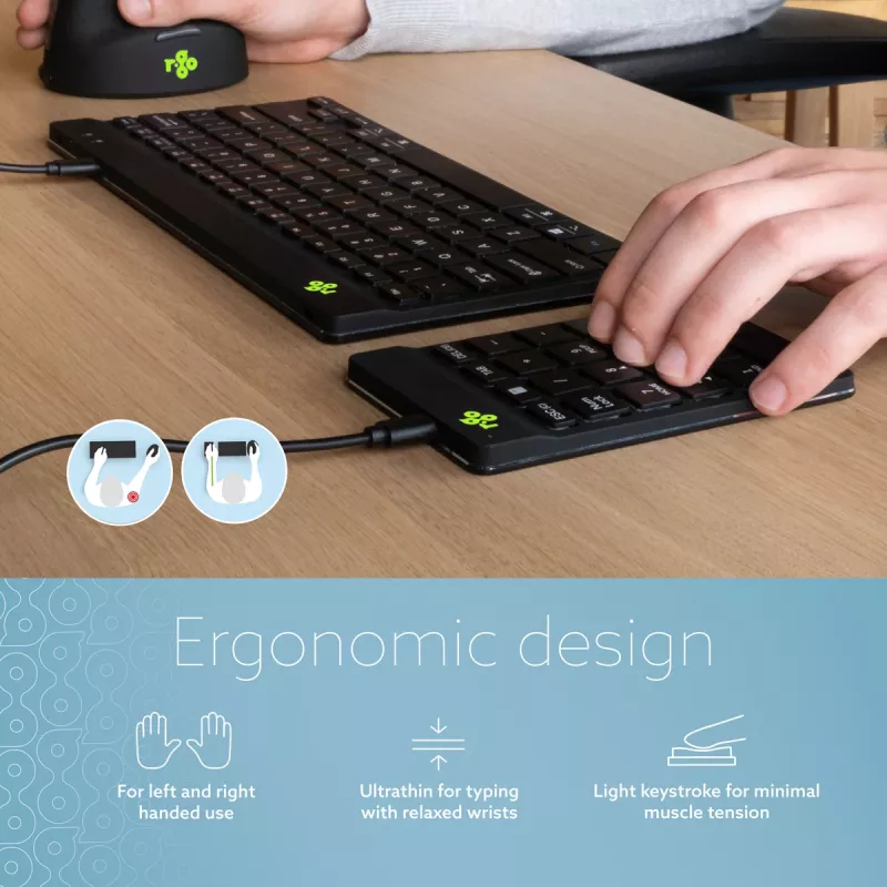 Teclado numérico R-Go Tools R-Go Numpad Break, teclado numérico ergonómico con software de pausas, con cable, negro