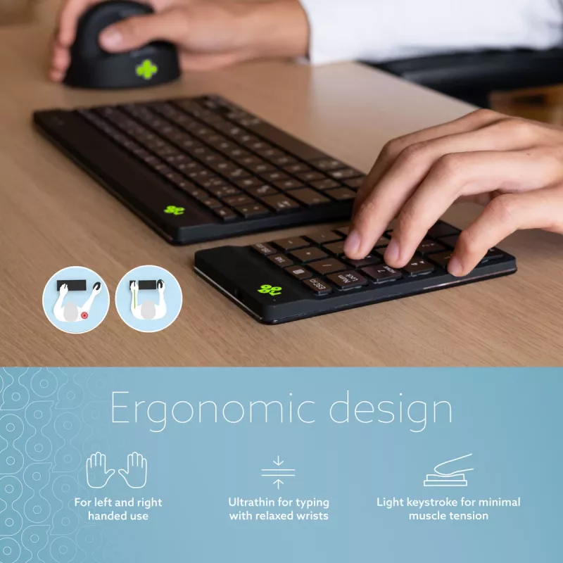 Teclado numérico R-Go Tools R-Go Numpad Break, teclado numérico ergonómico con software de pausas, Bluetooth, negro
