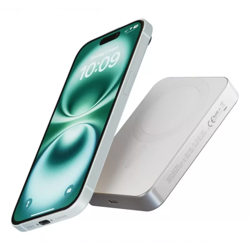 Batería externa ZENS slim Qi2 Al 10000mah blanca