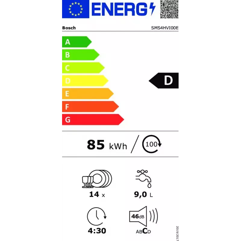 Lavavajillas Bosch Serie 4 SMS4HVI00E — de libre instalación 60 cm, 14 cubiertos, 46 dB, intercambiador de calor, Home Connect