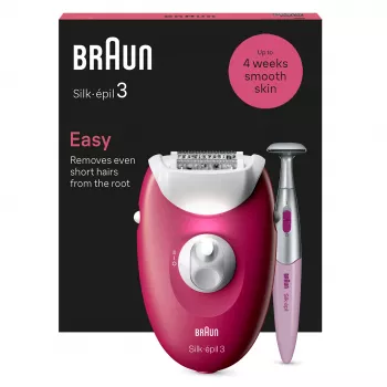 Depiladora Braun Silk-épil 3 SE3-202, 20 pinzas, funcionamiento con red, Berry