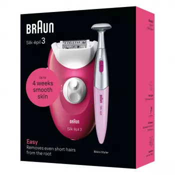 Depiladora Braun Silk-épil 3 SE3-202, 20 pinzas, funcionamiento con red, Berry