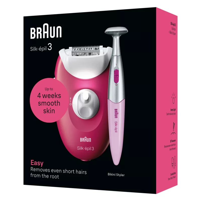 Depiladora Braun Silk-épil 3 SE3-202, 20 pinzas, funcionamiento con red, Berry