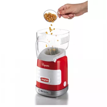 Ariete 2956, Pop Corn Party Time, máquina de palomitas, convierte 60 g de maíz en palomitas en 2 minutos con aire caliente, sin grasa, 1000 vatios, rojo