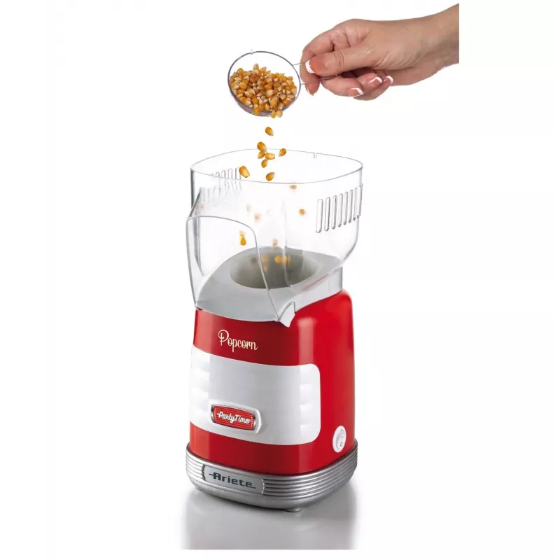 Ariete 2956, Pop Corn Party Time, máquina de palomitas, convierte 60 g de maíz en palomitas en 2 minutos con aire caliente, sin grasa, 1000 vatios, rojo