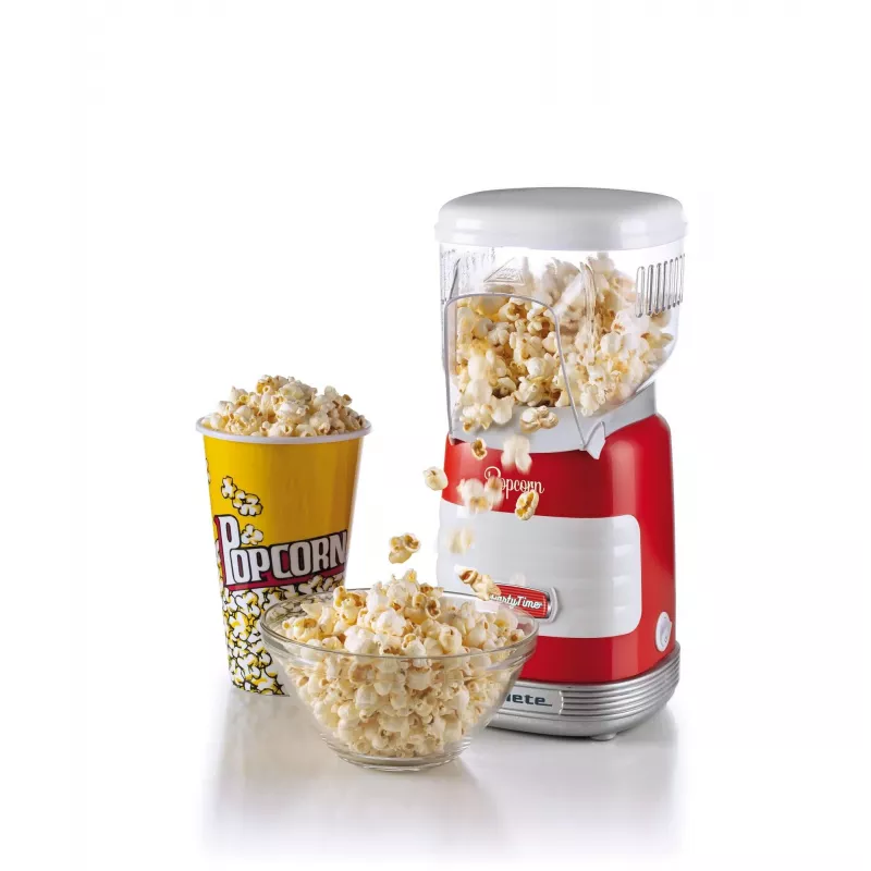 Ariete 2956, Pop Corn Party Time, máquina de palomitas, convierte 60 g de maíz en palomitas en 2 minutos con aire caliente, sin grasa, 1000 vatios, rojo
