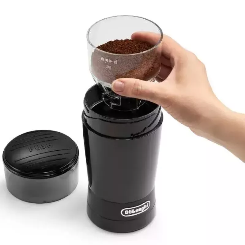 Molinillo de café de muelas De’Longhi KG200 — muelas de acero inoxidable, tolva de 90 g, 170 W, negro