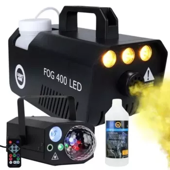 Máquina de niebla Light4Me GIG SET 1 400W LED – generador de niebla con iluminación LED de 400W, IP20, el set incluye generador de humo y niebla