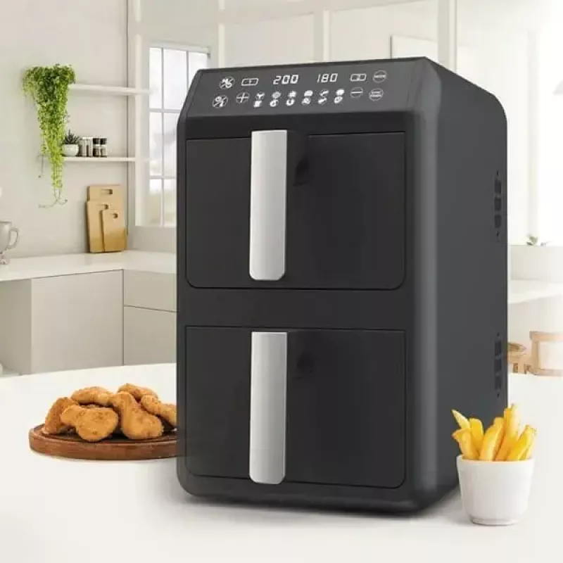 Freidora de aire eléctrica Maestro MR-761, 10 L de capacidad, 2400 W, 12 programas, 80–200 °C, doble construcción, negra