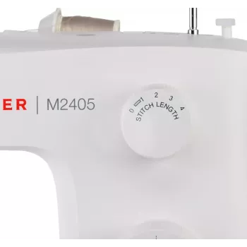 Máquina de coser semiautomática SINGER M2405 — mecánica, 11 programas, 8 tipos de puntada, 70W, blanca