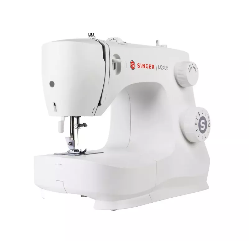 Máquina de coser semiautomática SINGER M2405 — mecánica, 11 programas, 8 tipos de puntada, 70W, blanca