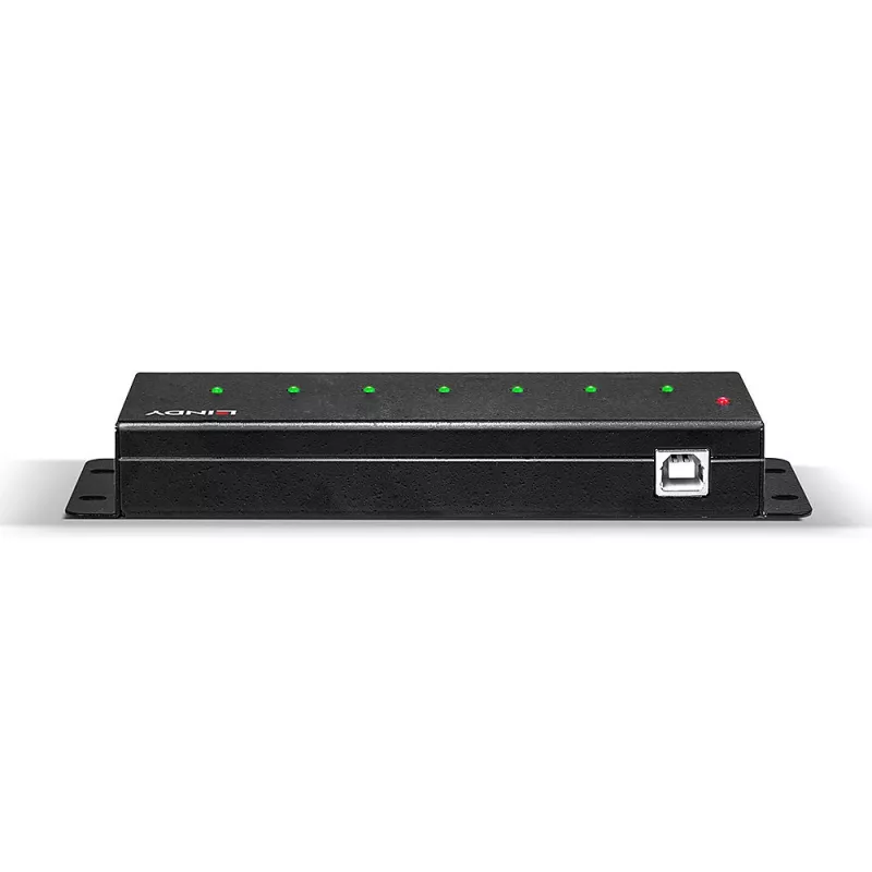 Lindy 42794 hub USB 2.0 industrial de metal de 7 puertos, 480 Mbit/s, orejetas de montaje, fuente de alimentación externa, negro