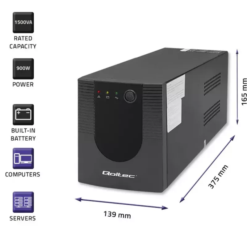 Qoltec UPS 53776 Line-Interactive 1,5 kVA 900 W 4 salidas AC