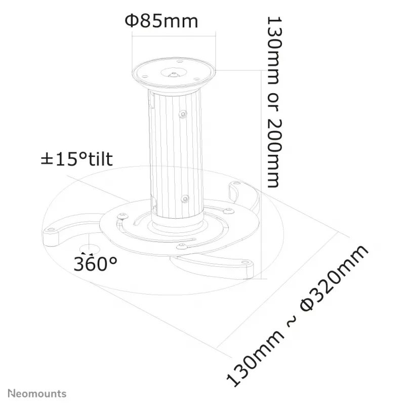 Neomounts BEAMER-C80WHITE Soporte de techo para proyector - Altura 13-20 cm - totalmente orientable