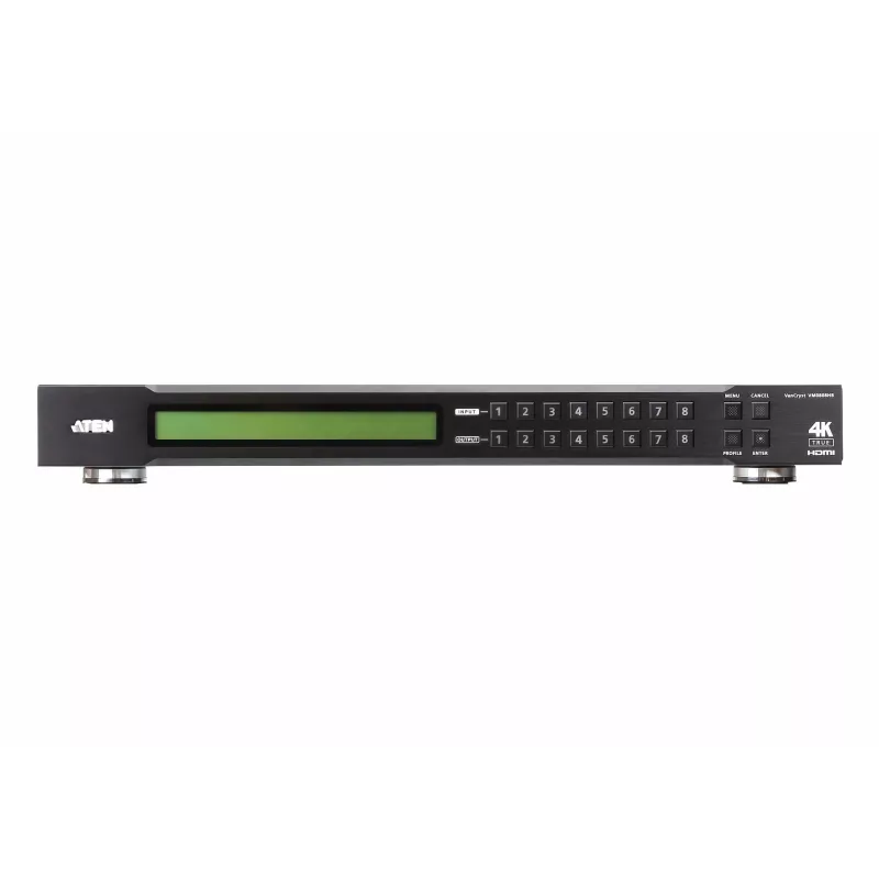 ATEN 8X8 True 4K HDMI Matrix Switch, Conmutador de matriz AV, 18 Gbit/s, 600 MHz, 4096 x 2160 píxeles, 4096 x 2160, 3840 x 2160, 1920 x 1200, Negro