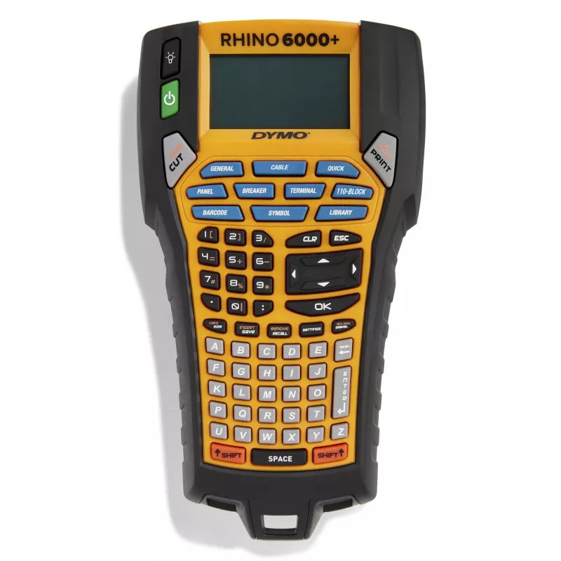 DYMO Rhino 6000+ Impresora de etiquetas industrial | Impresora de etiquetas conectada a ordenador con maletín rígido | Incluye 1 casete de cinta de vinilo, 1 casete de cinta de nailon flexible y batería de litio-ion recargable