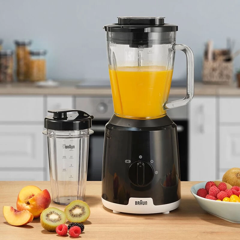 Braun JB1051BK PowerBlend 1 batidora de vaso, 600 W, 1,25 l, jarra de vidrio, negra