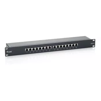 Patch panel blindado Equip 16 puertos Cat.6, Negro, RJ-45, Oro, Cat6, montaje en rack, 1U, Negro