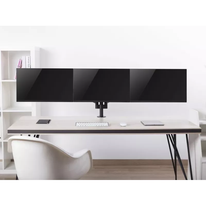 Soporte de sobremesa Equip para triple monitor de 17 inch-27 inch, pinza, 21 kg, 75 x 75 mm, 100 x 100 mm, altura ajustable, Negro