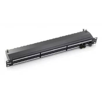 Patch panel blindado Equip 24 puertos Cat.6A, Negro, RJ-45, Oro, Cat6a, montaje en rack, 1U, Negro