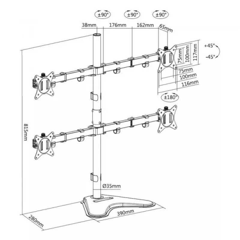 Soporte de sobremesa ajustable Equip para cuatro monitores de 17