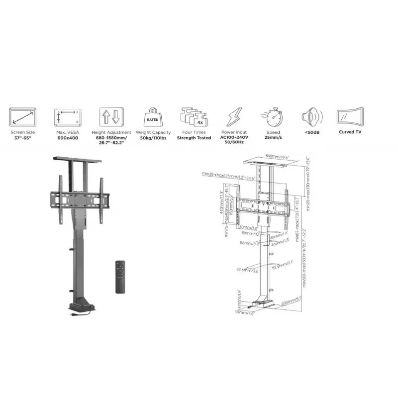 Soporte de TV motorizado con mando a distancia Equip 37–65