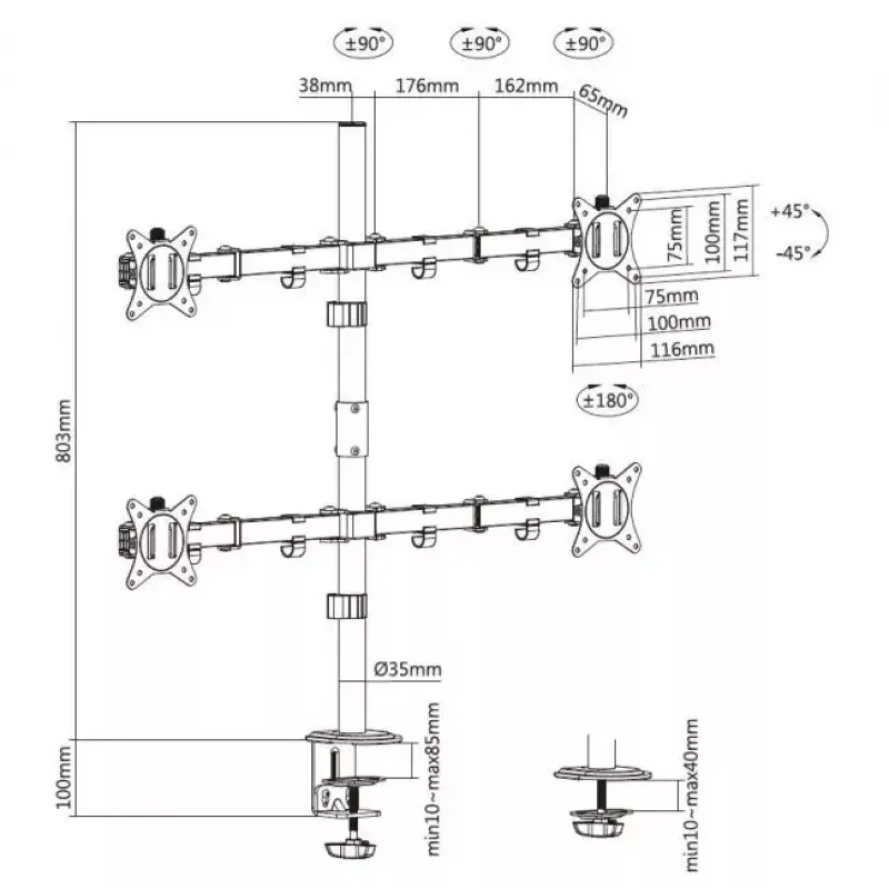 Soporte de sobremesa ajustable Equip para cuatro monitores de 17
