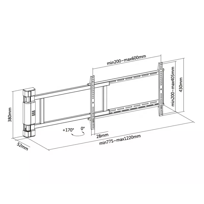 Soporte de pared giratorio motorizado para TV Equip 32 inch-75 inch, 50 kg, 81,3 cm (32 inch), 190,5 cm (75 inch), 200 x 200 mm, 600 x 400 mm, Negro