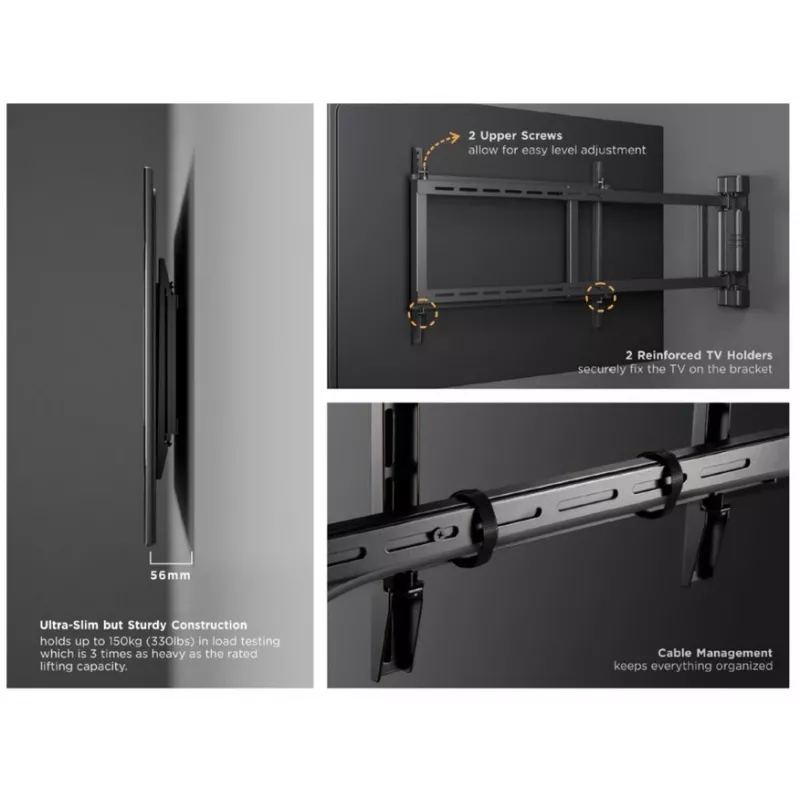 Soporte de pared giratorio motorizado para TV Equip 32 inch-75 inch, 50 kg, 81,3 cm (32 inch), 190,5 cm (75 inch), 200 x 200 mm, 600 x 400 mm, Negro