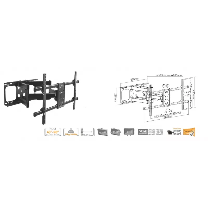 Soporte de pared para TV inclinable/giratorio Equip 37–90