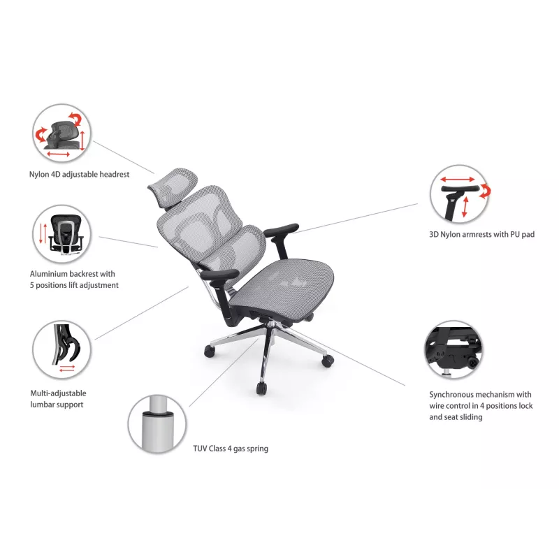 Silla de oficina ergonómica premium Equip con reposacabezas y brazos, azul negro