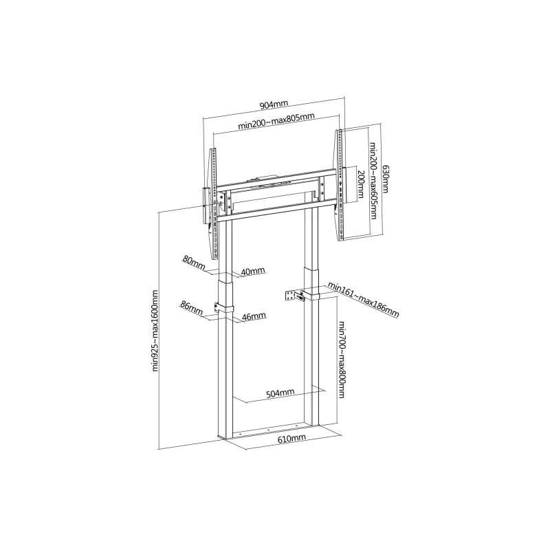 Soporte de pared motorizado fijo Equip 55 inch-100 inch, 139,7 cm (55 inch), 2,54 m (100 inch), 200 x 200 mm, 800 x 600 mm, aluminio, plástico, acero inoxidable, negro
