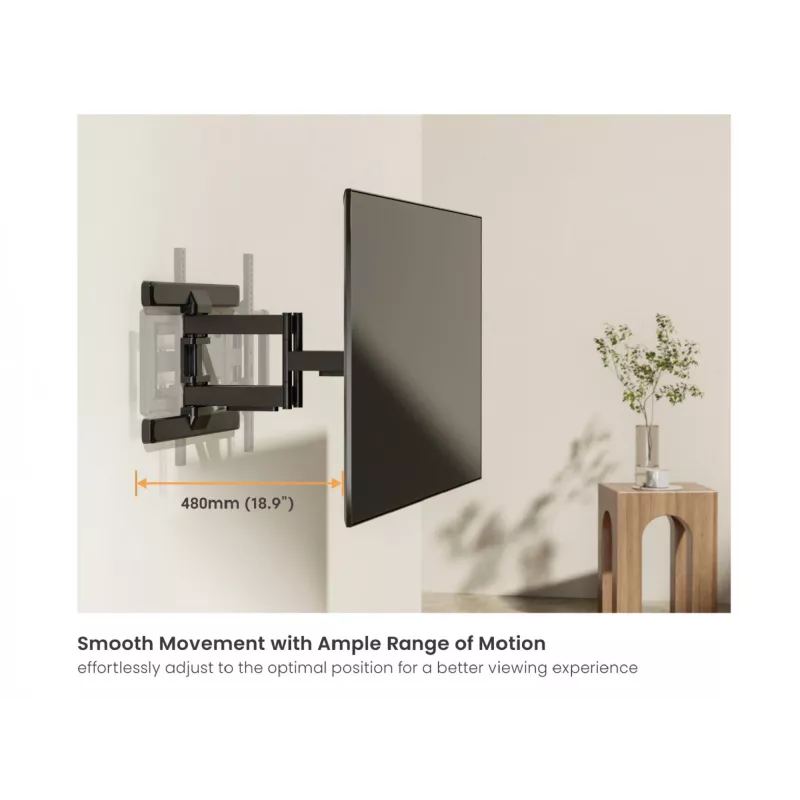 Soporte de pared para TV full-motion Equip 43 inch-100 inch, 200 x 200 mm, 800 x 400 mm, -10 - 5°, -60 - 60°, plástico, acero inoxidable, negro