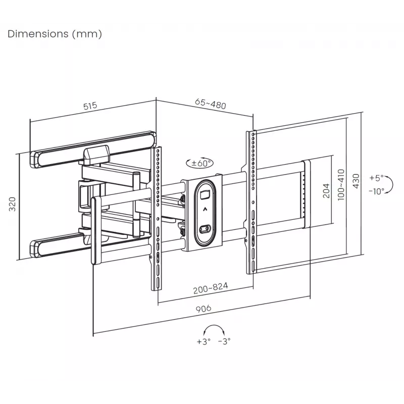 Soporte de pared para TV full-motion Equip 43 inch-100 inch, 200 x 200 mm, 800 x 400 mm, -10 - 5°, -60 - 60°, plástico, acero inoxidable, negro