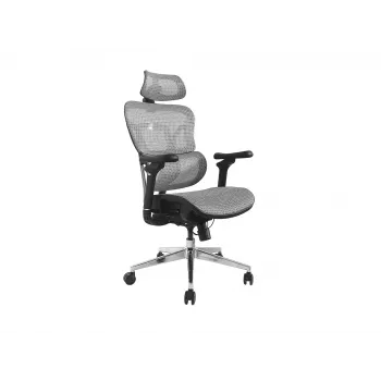 Silla de oficina ergonómica premium Equip con reposacabezas y brazos, gris