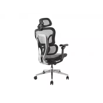 Silla de oficina ergonómica premium Equip con reposacabezas y brazos, gris