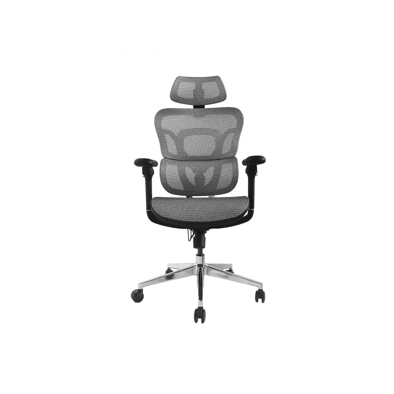 Silla de oficina ergonómica premium Equip con reposacabezas y brazos, gris