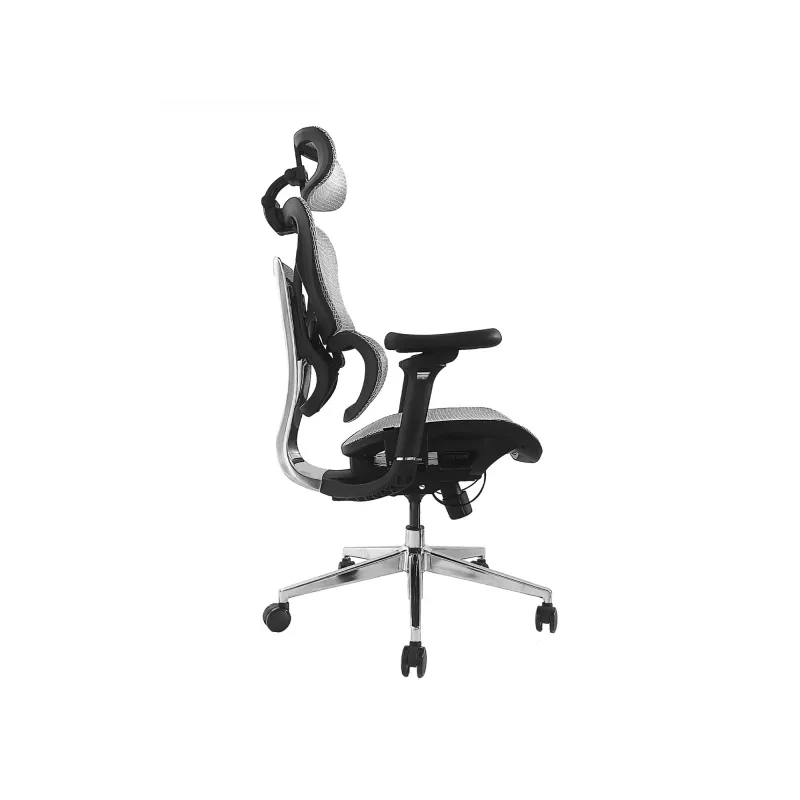 Silla de oficina ergonómica premium Equip con reposacabezas y brazos, gris